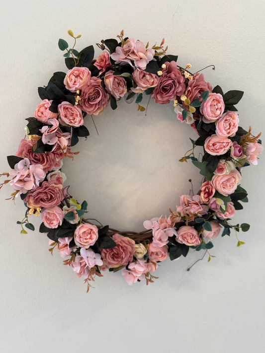 Pink floral wreath 14"