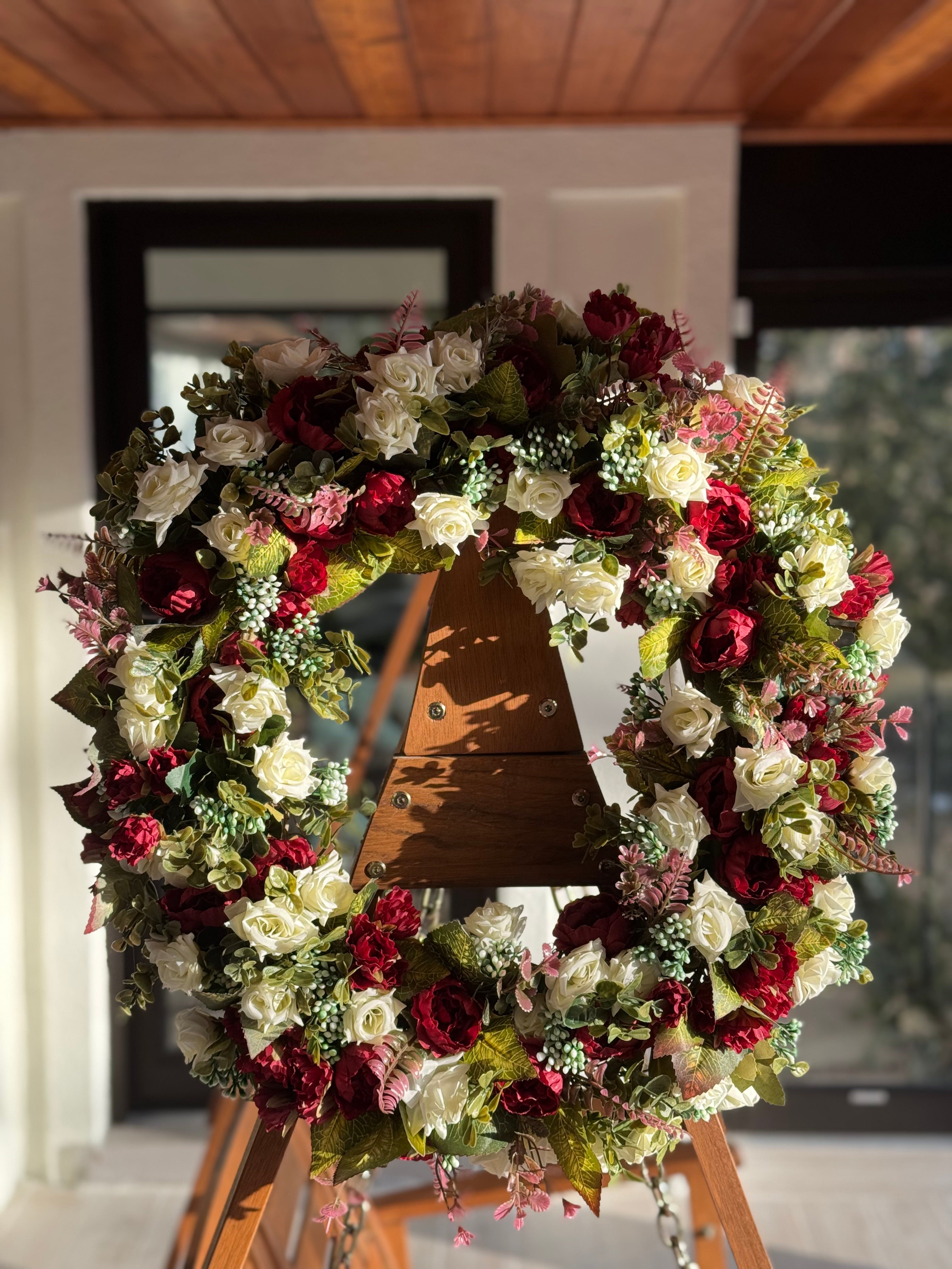 Red and White Roselle Garden Wreath