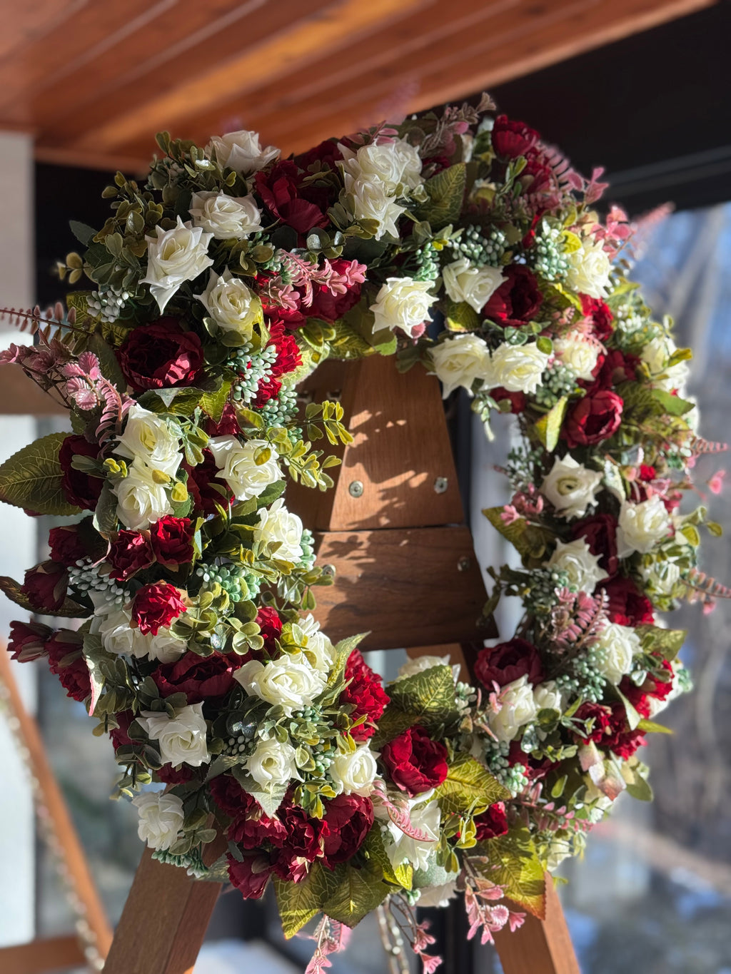 Red and White Roselle Garden Wreath