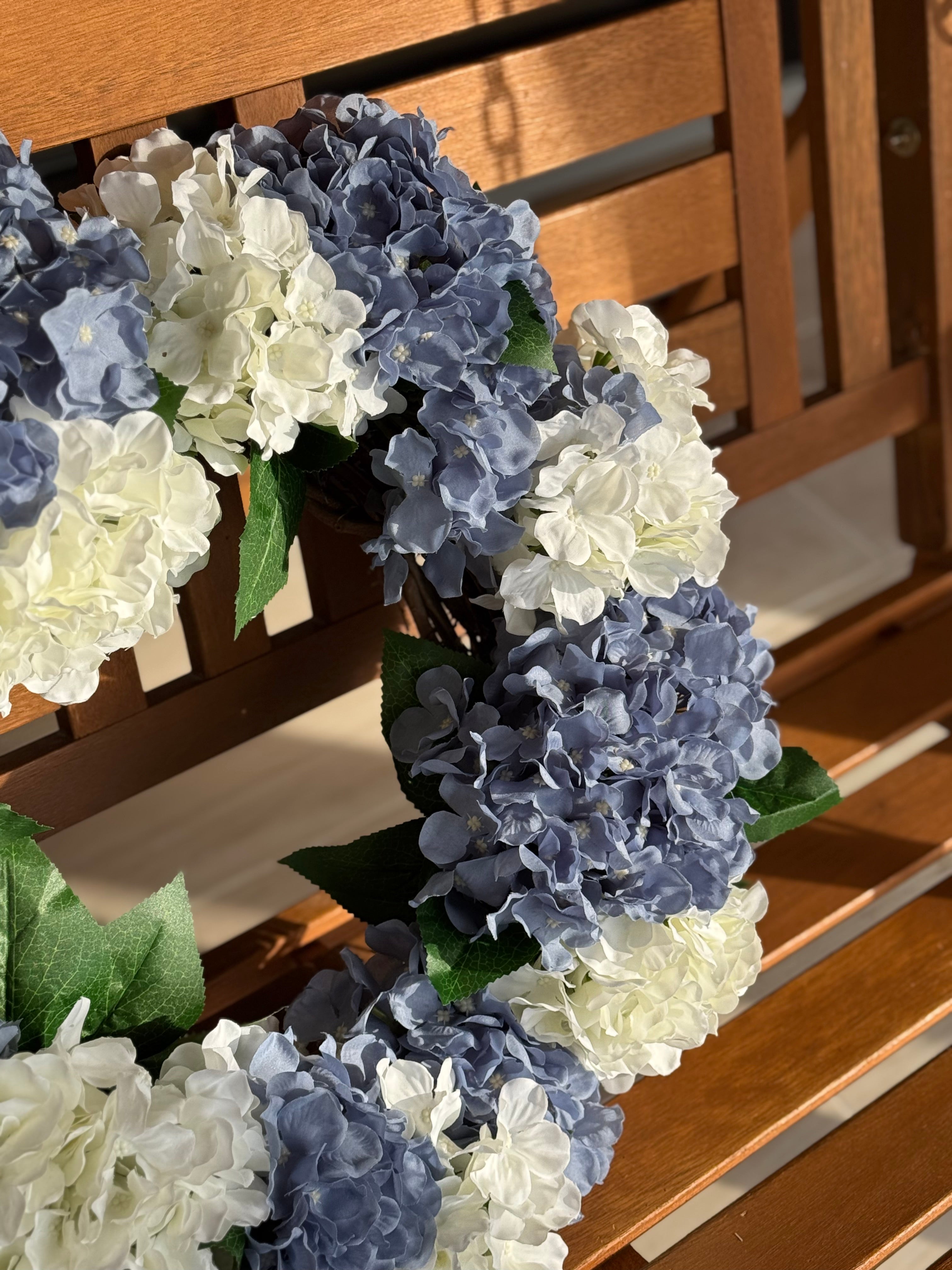 Blue and White Hydrangea Wreath